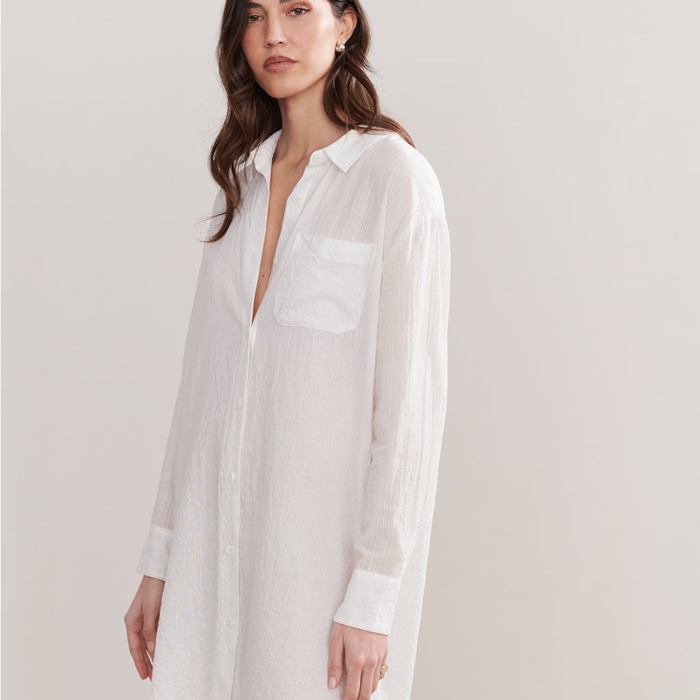 Jenni Kayne Beach Shirt Oversized Button Up Tunic Ivory White Dress Cotton M